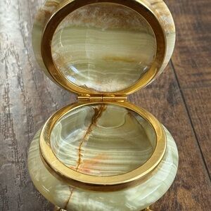 Vintage Italian Onyx Trinket Box with Gold dolphin Accents